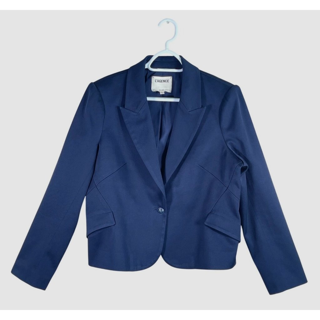 L'agence Jennah Cropped Single Breasted Blazer Navy Blue